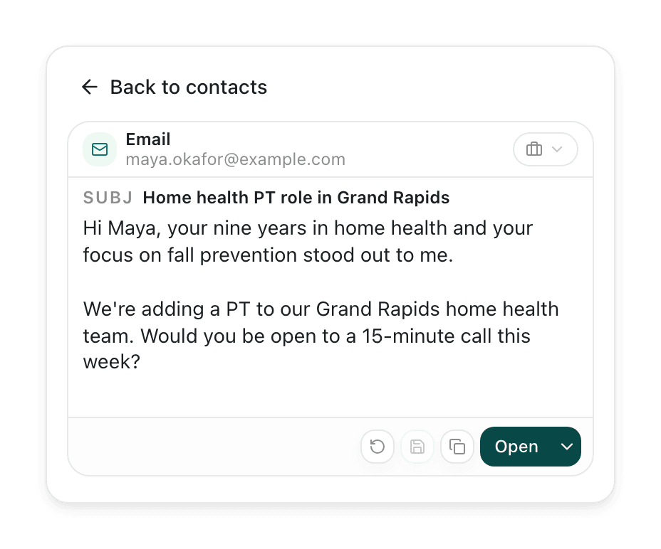 Drafted email in a professional tone about a home health PT role in Grand Rapids