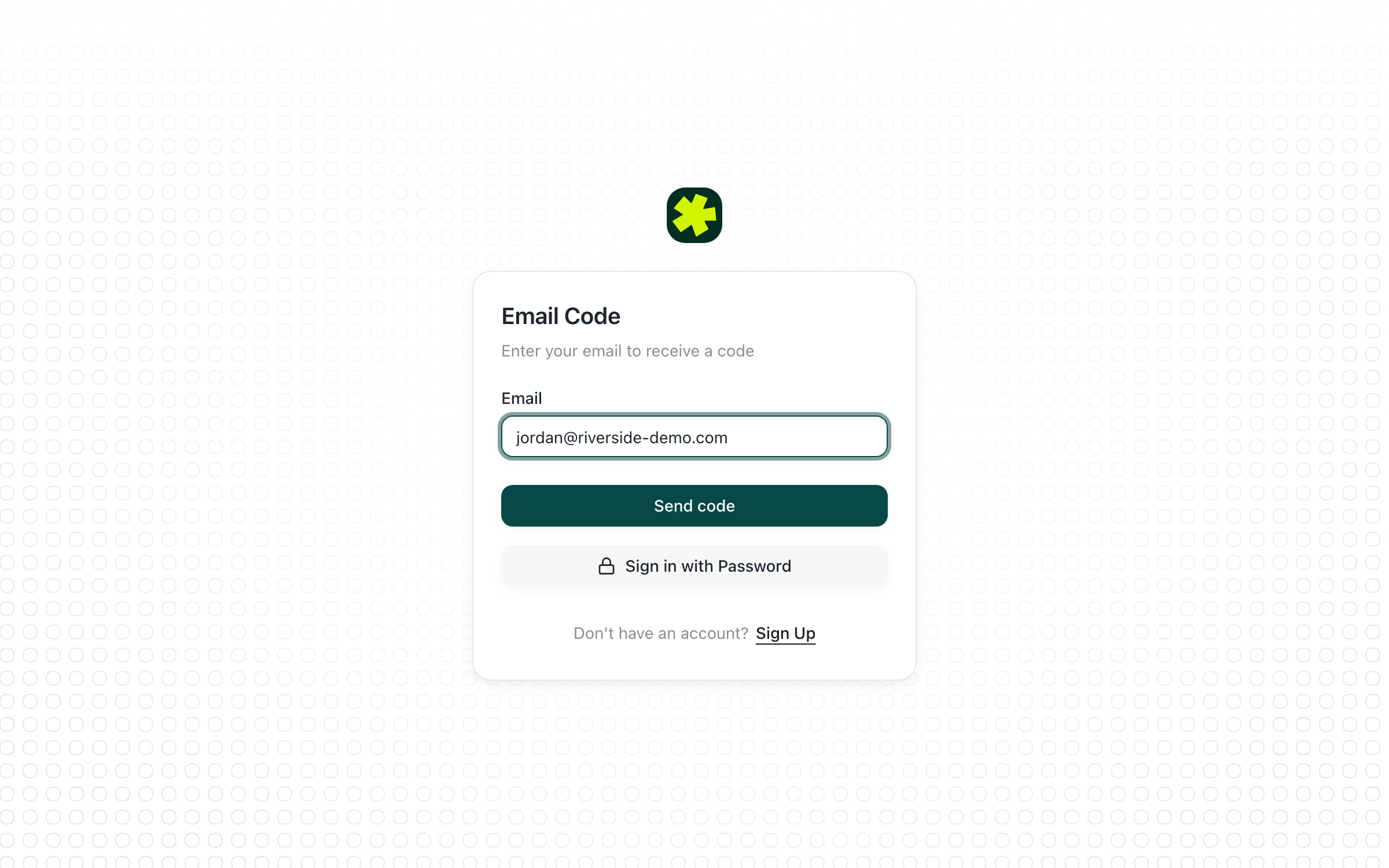 The Sign in with Email Code form