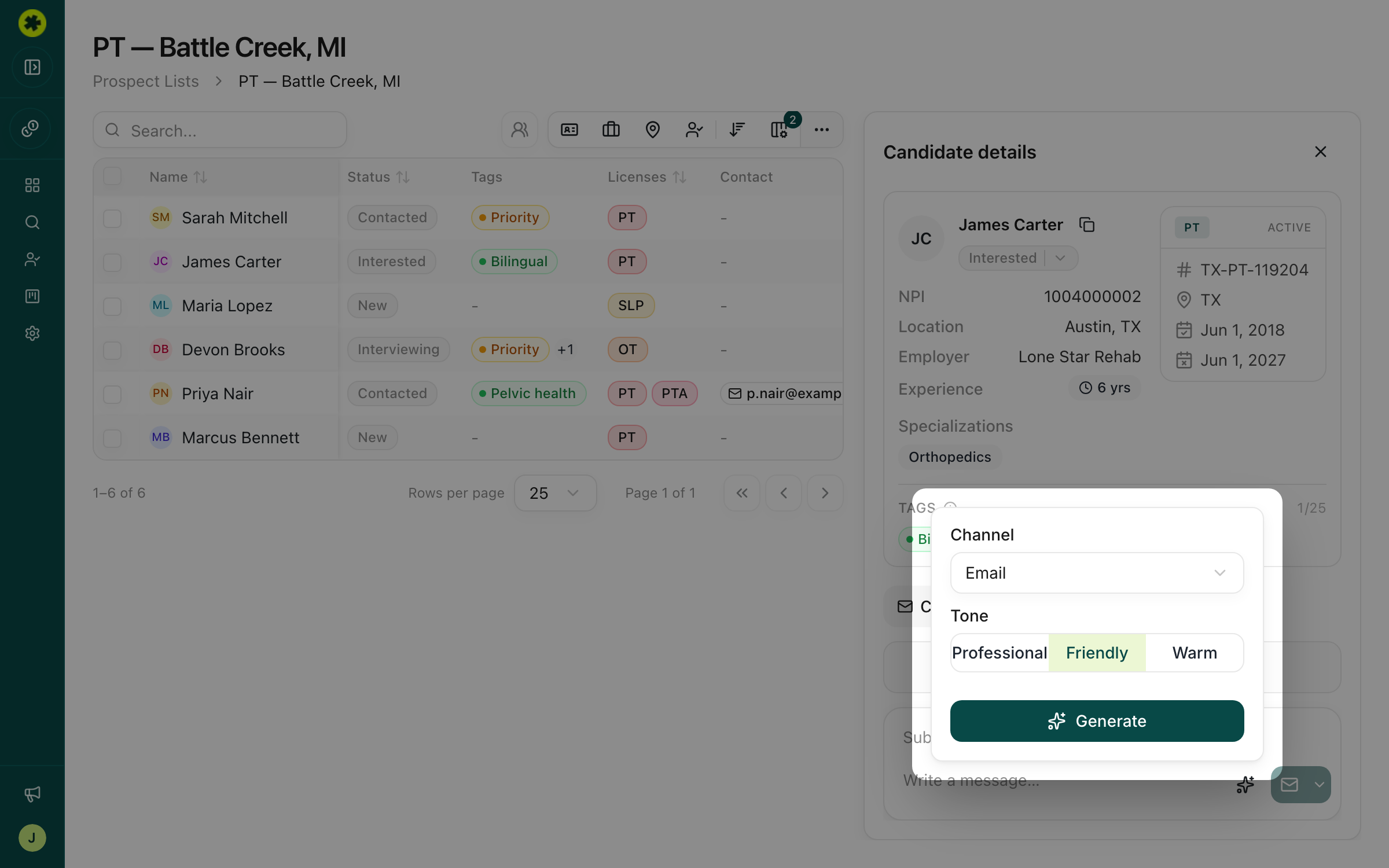 The AI generator's tone options