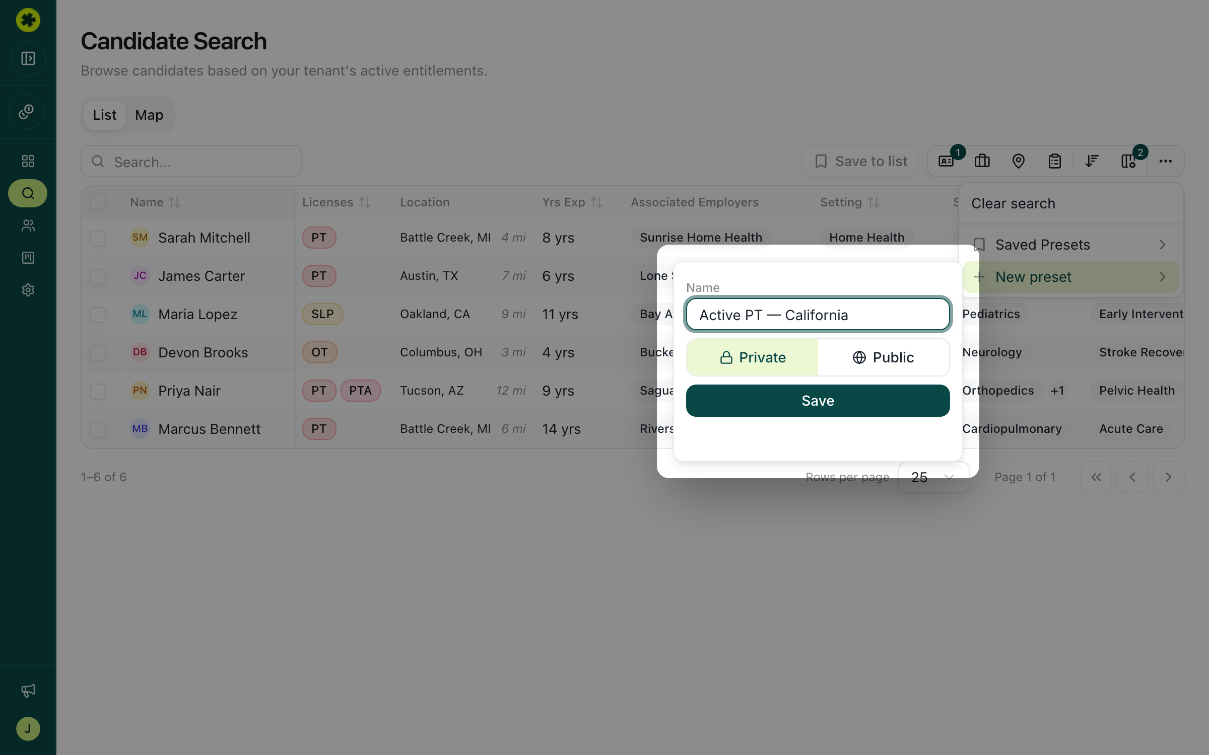 The New preset naming step