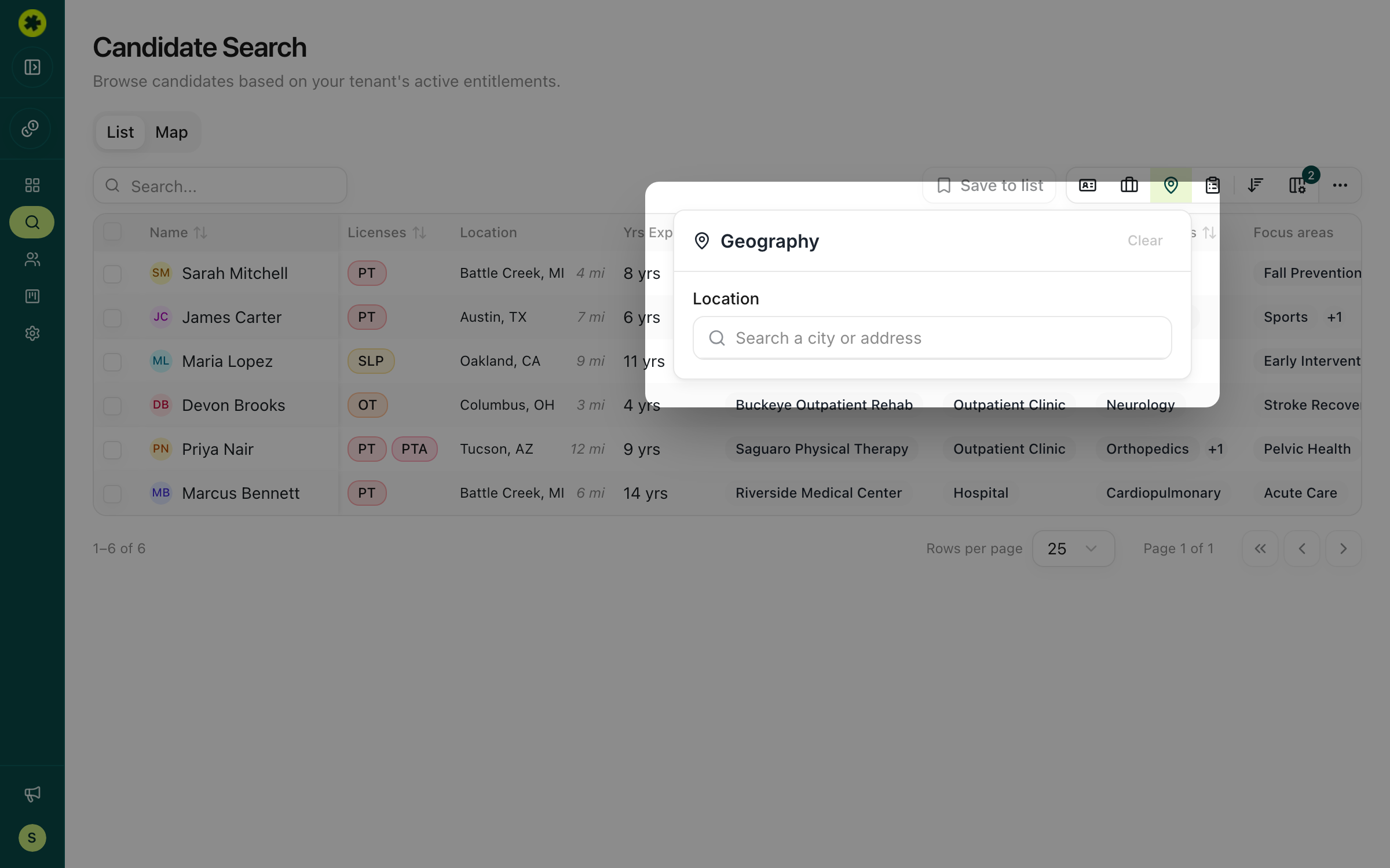 The Geography filter with the map and radius
