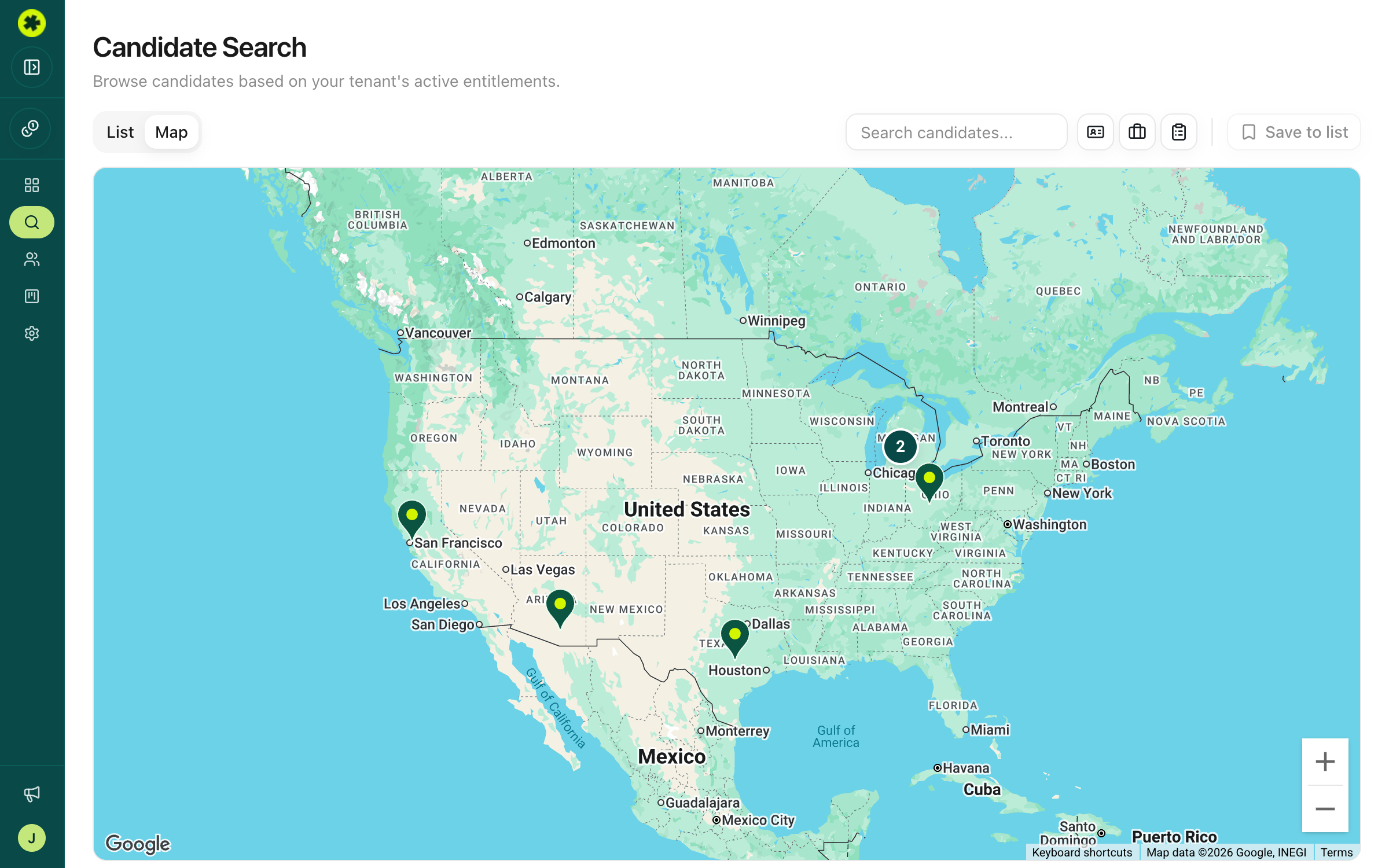 Search results shown on the map